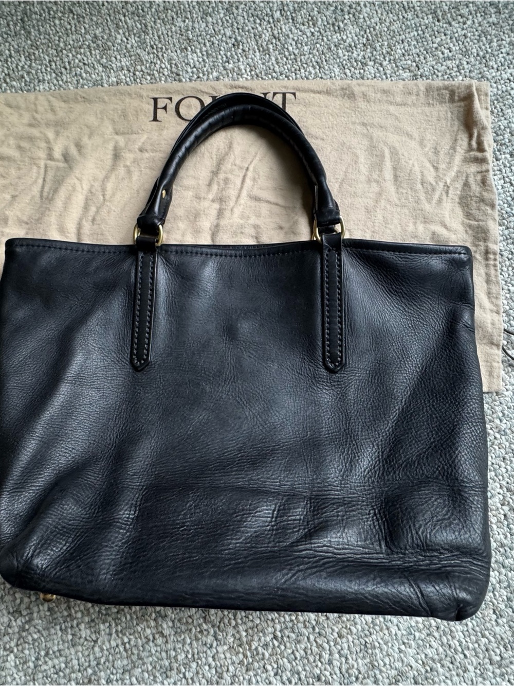 Fount Petite Atlas Black Leather Shoulder Tote with Tassel Charm - Picture 5 of 11